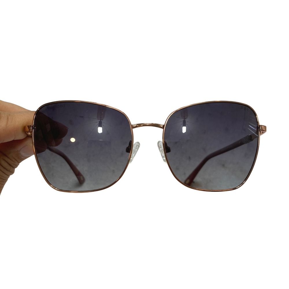 Retro RR8203 Sunglasses Womens Rose Gold Rhinestone Burgundy Polarized 56mm